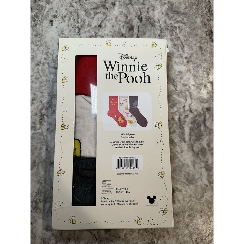 New Disney Winnie the Pooh Women's Graphic Crew‎ Socks, 3 Pack, Sizes 4-10 - Picture 2 of 3
